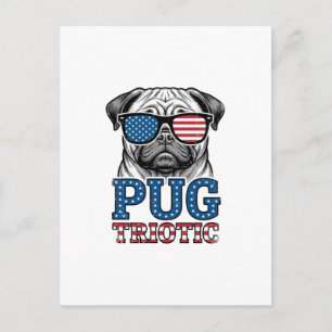 Patriotisches Pug Vintage-Stich-Shirt-Design_1 Postkarte