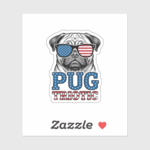 Patriotisches Pug Vintage-Stickerei-Shirt-Design_1 Aufkleber