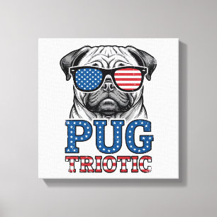 Patriotisches Pug Vintage-Stickerei-Shirt-Design_1 Leinwanddruck