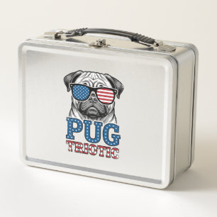 Patriotisches Pug Vintage-Stickerei-Shirt-Design_1 Metall Brotdose