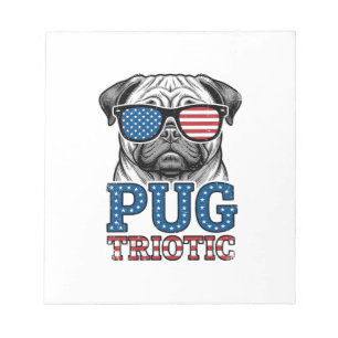 Patriotisches Pug Vintage-Stickerei-Shirt-Design_1 Notizblock