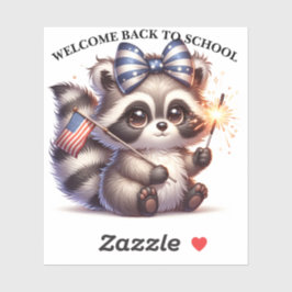 Patriotisches Raccoon zurück zur Schule Aufkleber