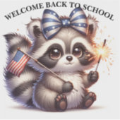 Patriotisches Raccoon zurück zur Schule Aufkleber (Vorderseite)
