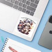 Patriotisches Raccoon zurück zur Schule Aufkleber (Laptop mit iPhone)