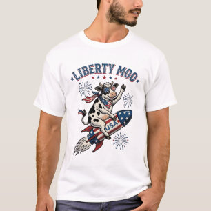 Patriotisches Raketenkuh Vintage-Stickerei-Shirt T-Shirt