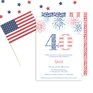 Patriotisches Red White Blue Fun 40. Geburtstag Pa Einladung