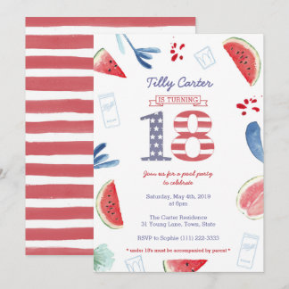 Patriotisches Red White Blue Pool Party 18. Geburt Einladung