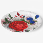 Patriotisches Rosenbouquet Pappteller (Schrägansicht)