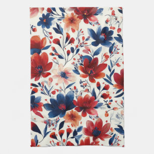 Patriotisches Rot Blau Weiß Floral (10) Geschirrtuch