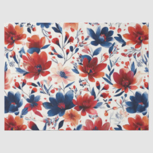Patriotisches Rot Blau Weiß Floral (10) Seidenpapier