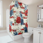 Patriotisches Rot Blau Weiß Floral (2) Duschvorhang (Beispiel)
