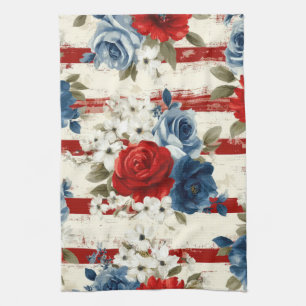 Patriotisches Rot Blau Weiß Floral (2) Geschirrtuch