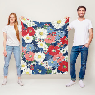 Patriotisches Rot Blau Weiß Floral (3) Fleecedecke