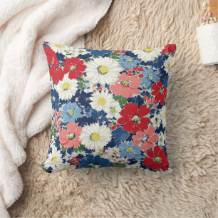 Patriotisches Rot Blau Weiß Floral (3) Kissen