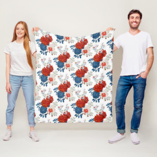 Patriotisches Rot Blau Weiß Floral (4) Fleecedecke