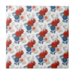 Patriotisches Rot Blau Weiß Floral (4) Fliese