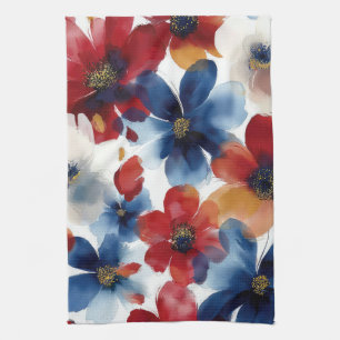Patriotisches Rot Blau Weiß Floral (5) Geschirrtuch