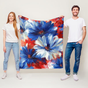 Patriotisches Rot Blau Weiß Floral (6) Fleecedecke