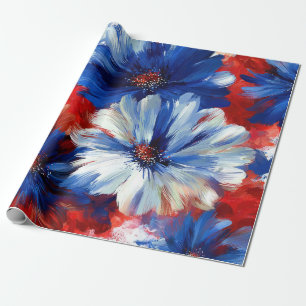 Patriotisches Rot Blau Weiß Floral (6) Geschenkpapier