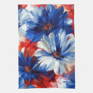 Patriotisches Rot Blau Weiß Floral (6) Geschirrtuch