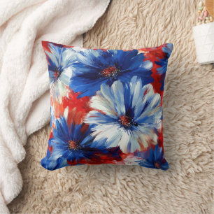 Patriotisches Rot Blau Weiß Floral (6) Kissen