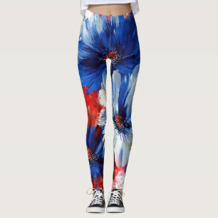 Patriotisches Rot Blau Weiß Floral (6) Leggings