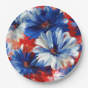 Patriotisches Rot Blau Weiß Floral (6) Pappteller