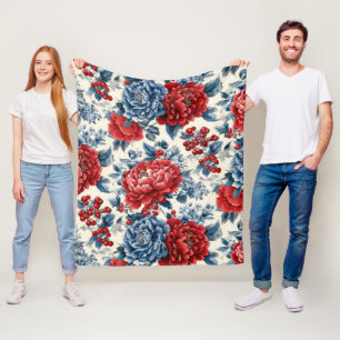 Patriotisches Rot Blau Weiß Floral (7) Fleecedecke