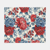 Patriotisches Rot Blau Weiß Floral (7) Fleecedecke (Vorderseite (Horizontal))