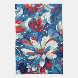 Patriotisches Rot Blau Weiß Floral (8) Geschirrtuch