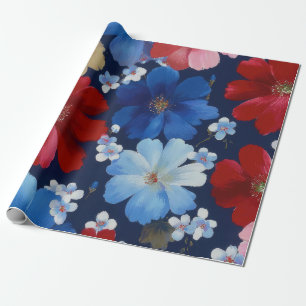 Patriotisches Rot Blau Weiß Floral (9) Geschenkpapier