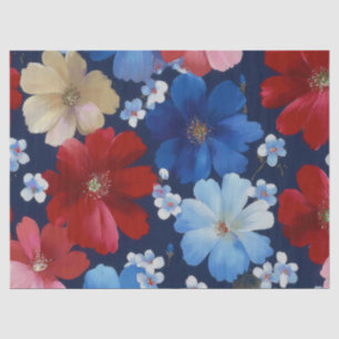 Patriotisches Rot Blau Weiß Floral (9) Seidenpapier