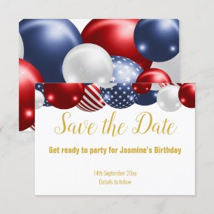 PATRIOTISCHES ROT BLAU WEISS SAVE THE DATE RSVP KARTE