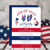 Patriotisches Rot und Blau Juli Pool Party 4. Einladung