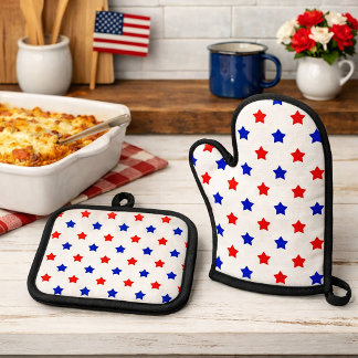 Patriotisches Rot und Blau Stern Modernes Muster Ofenhandschuh & Topflappen-Set