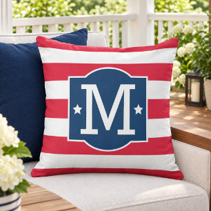 Patriotisches Rot-Weiß-Blau-Monogramm Anfangsbuchs Kissen