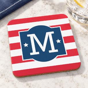 Patriotisches Rot Weiß Blau Monogramm individuell Getränkeuntersetzer