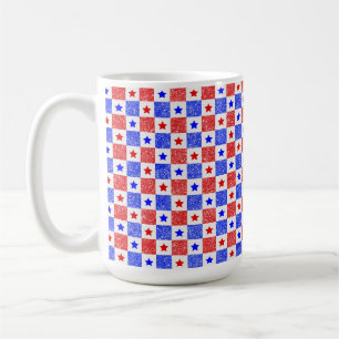 PATRIOTISCHES ROT WEIß BLAU STERNE & QUADRATE KAFFEETASSE