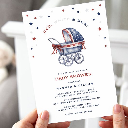 Patriotisches Rot, Weiß & Due 4. Juli Babydusche Einladung