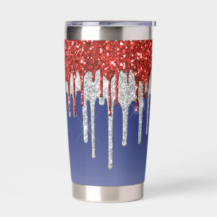 Patriotisches Rot Weiß Glitter-Tropfen Blau Thermobecher