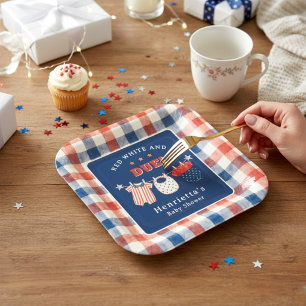 Patriotisches Rot Weiß und bald Baby Shower Pappteller