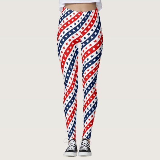 Patriotisches Rot, Weiß und Blau USA - Sterne & St Leggings (Vorderseite)