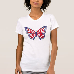 Patriotisches Rot-Weiß und Blauer Schmetterling-Sh T-Shirt