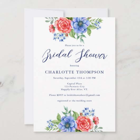 Patriotisches Rotes Blaues Brautparty Einladung (Vorderseite)