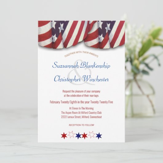 Patriotisches Rotes Weiß & Blau Jagd und Stars Einladung (Stehend Vorderseite)