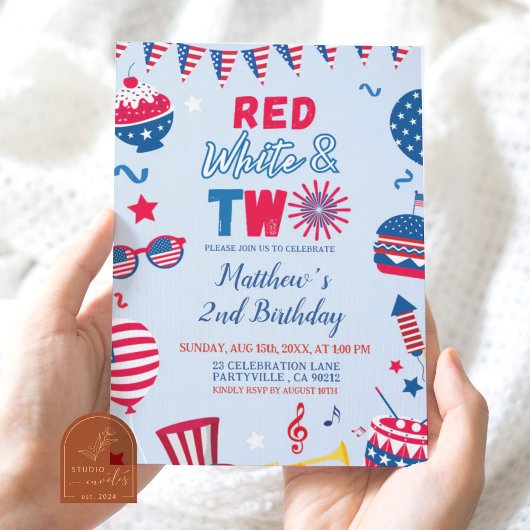 Patriotisches Rotes Weiß und Einladung zum Geburts