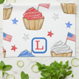 Patriotisches Rotes Weißes Blaues Flag Cupcakes Mo Geschirrtuch