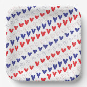 Patriotisches Rotes, Weißes und Blaues Herz Pappteller (Vorderseite)