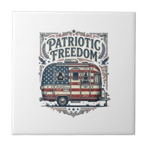 Patriotisches RV-Camper-Vektorgrafik-T-Shirt Fliese