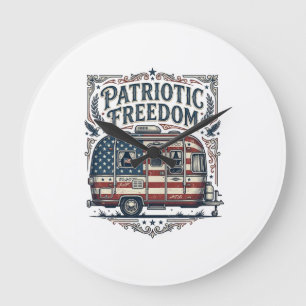 Patriotisches RV-Camper-Vektorgrafik-T-Shirt Große Wanduhr